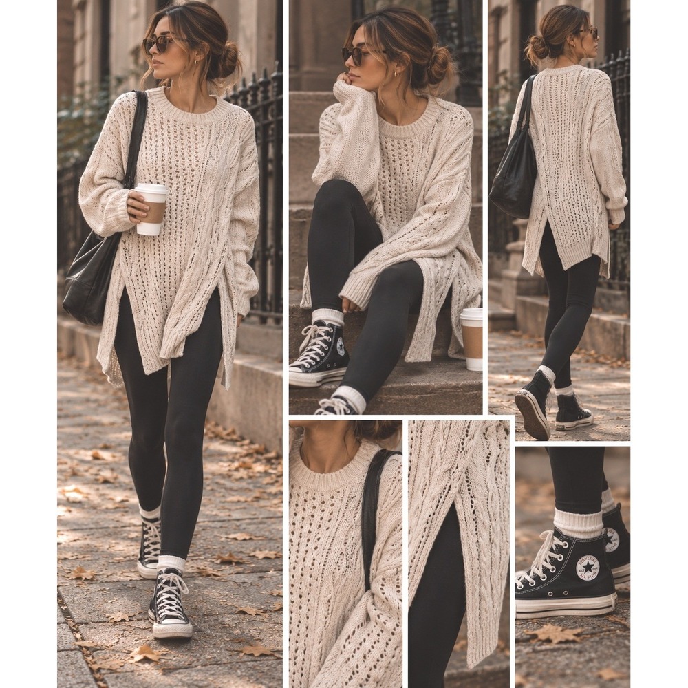 Free People boho grunge front slit midi pullover casual cold weather layers med